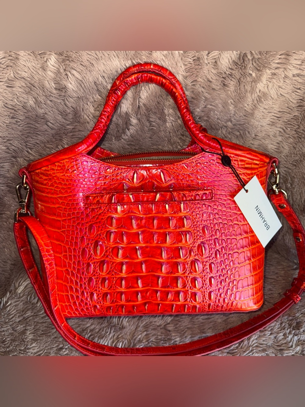 Brahmin Small Elaine FLAME Croc-Embossed Satchel with Matching Wallet - Picture 3 of 14